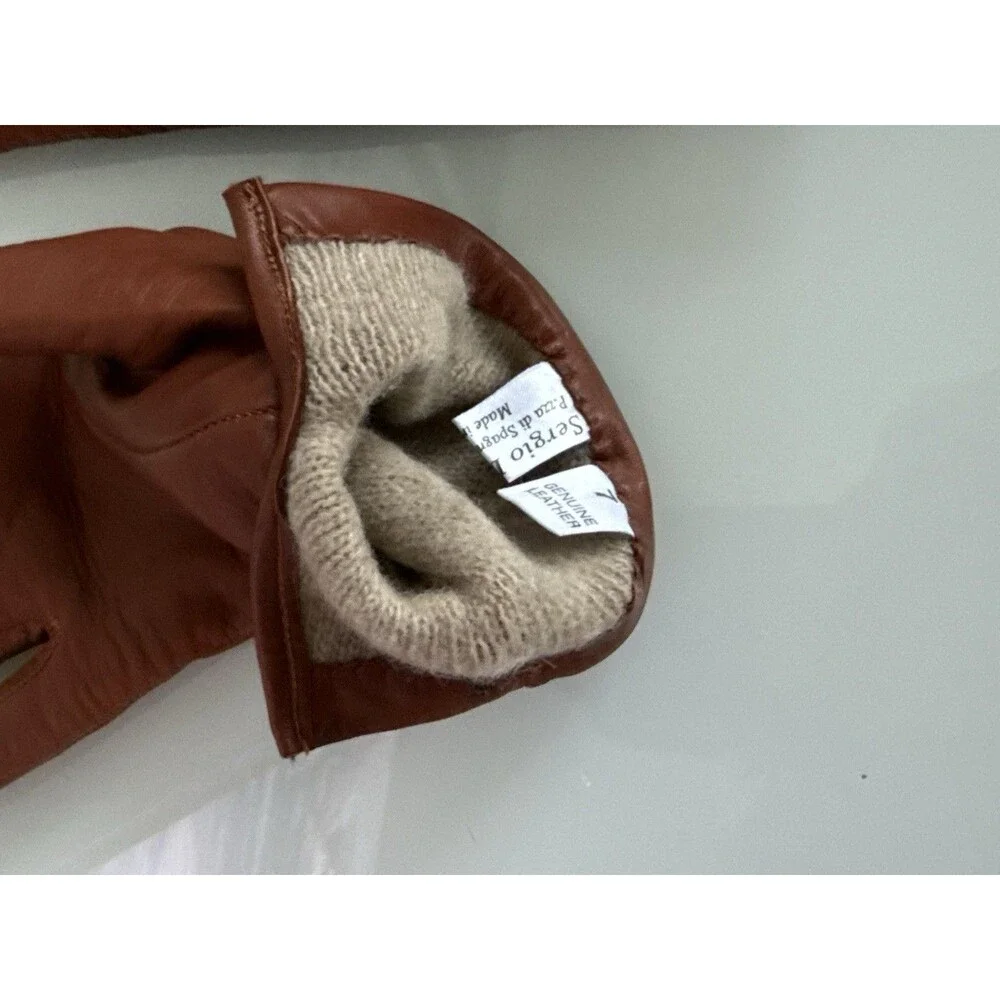 ✿ Sergio Genuine Leather Gloves Size 7 Brown Italian Style Soft Lined Winter
